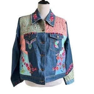 Berek Takako Sakon womens vintage butterfly embellished denim jean Jacket sz xl